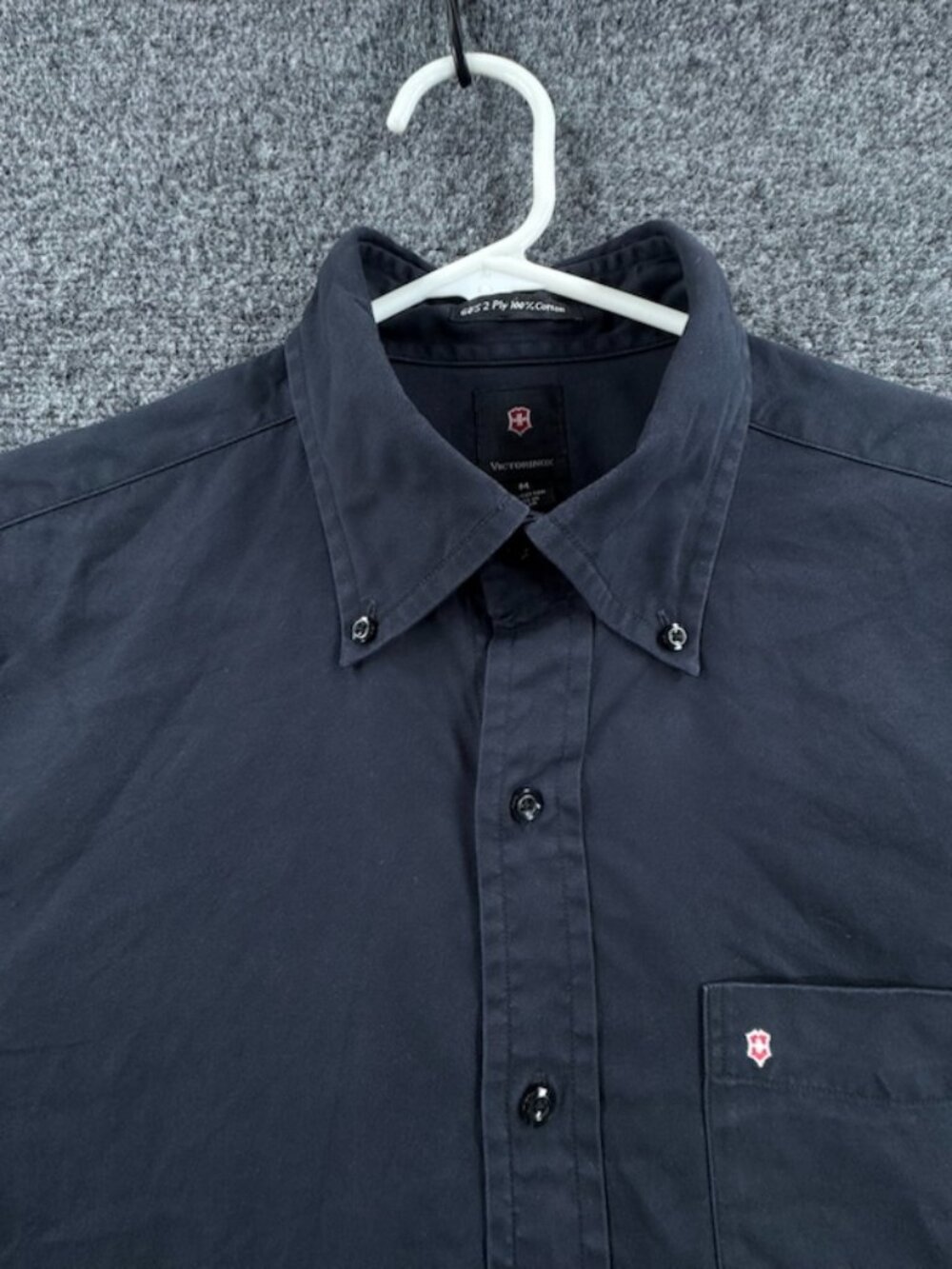 Victorinox Navy Twill Blue Medium Logo Men Button-Down Shirt Long Sleeve Pocket